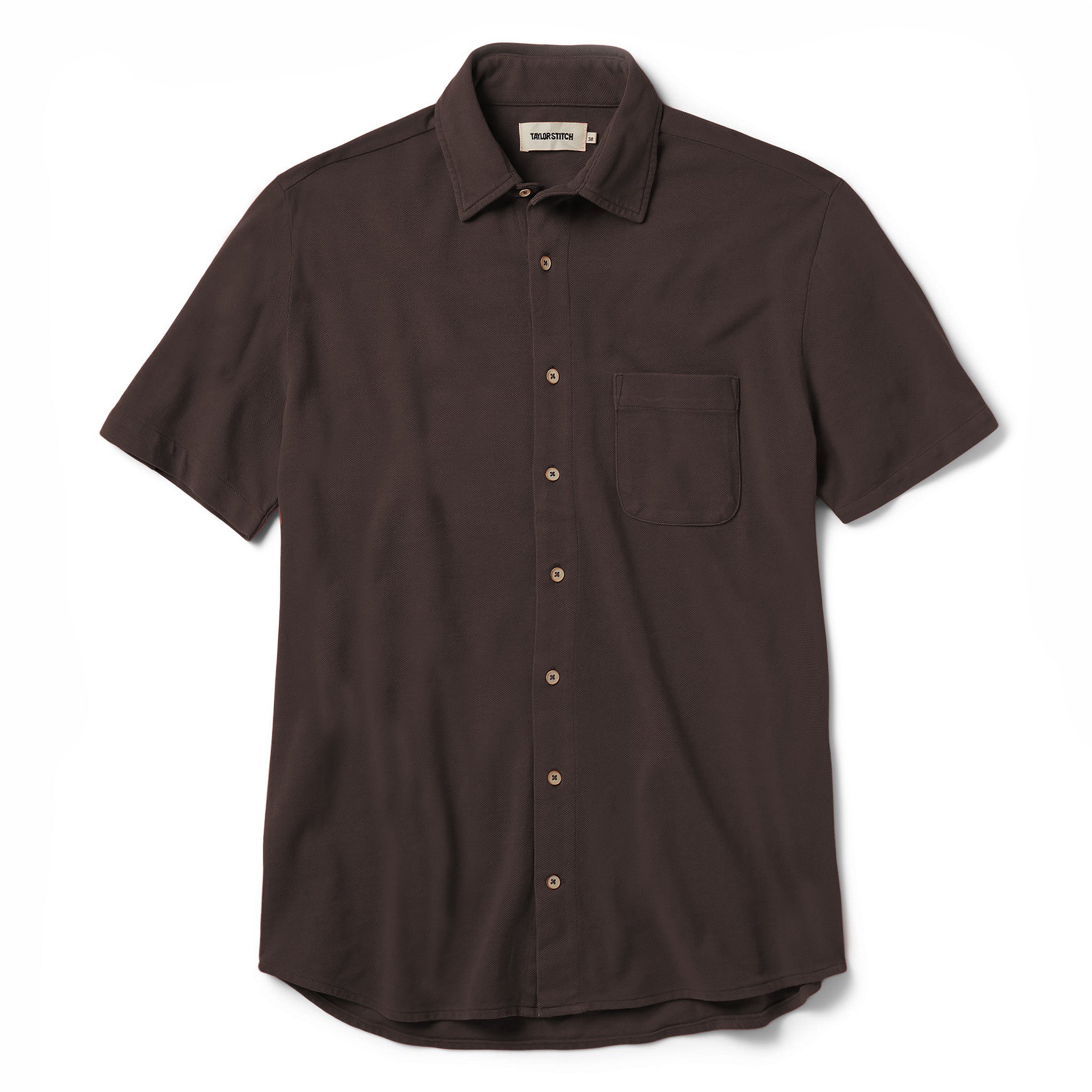 flatlay of The Short Sleeve California in Espresso Pique, Wovens by Taylor Stitch