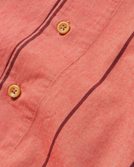 material shot of the buttons on The Short Sleeve Hawthorne in Rust Stripe , Wovens by Taylor Stitch