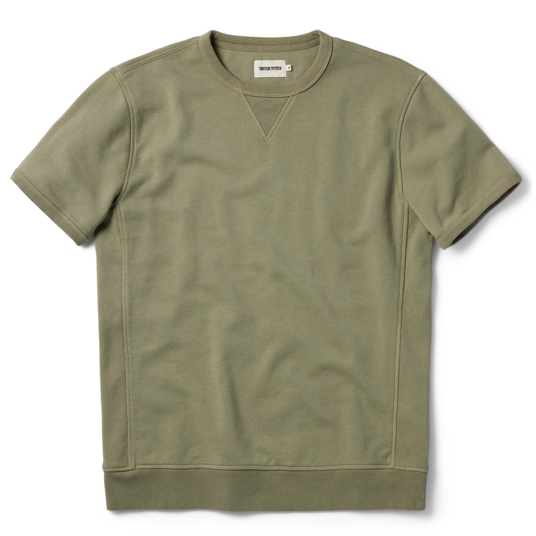 flatlay of The Short Sleeve Fillmore Crew in Olive, Knits by Taylor Stitch