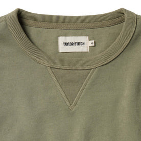 material shot of the ribbed collar on The Short Sleeve Fillmore Crew in Olive