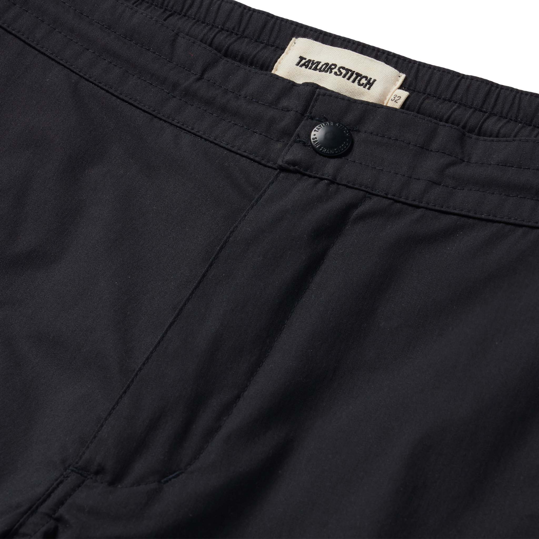 material shot of the button fly of The Adventure Short in Coal, Bottoms by Taylor Stitch