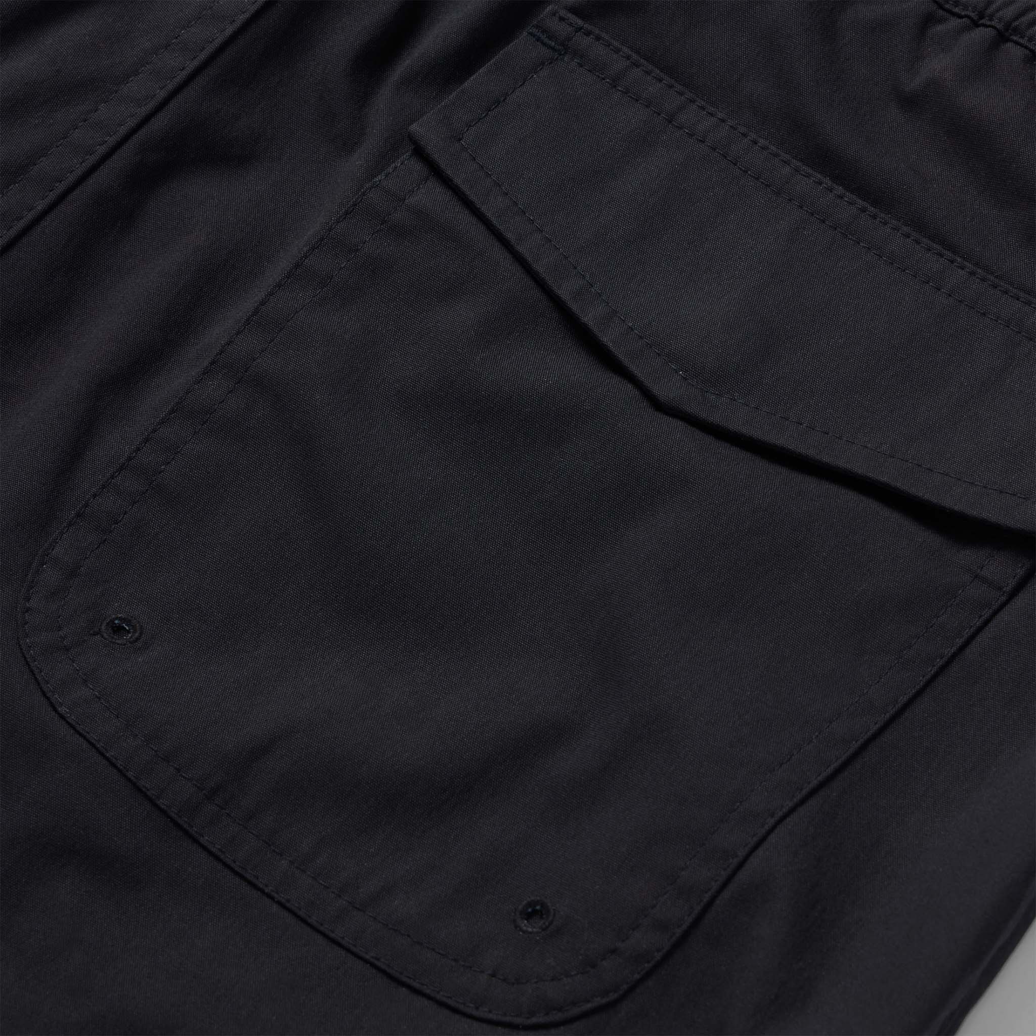 material shot of the back pocket of The Adventure Short in Coal, Bottoms by Taylor Stitch
