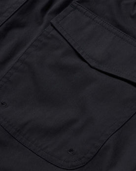 material shot of the back pocket of The Adventure Short in Coal, Bottoms by Taylor Stitch