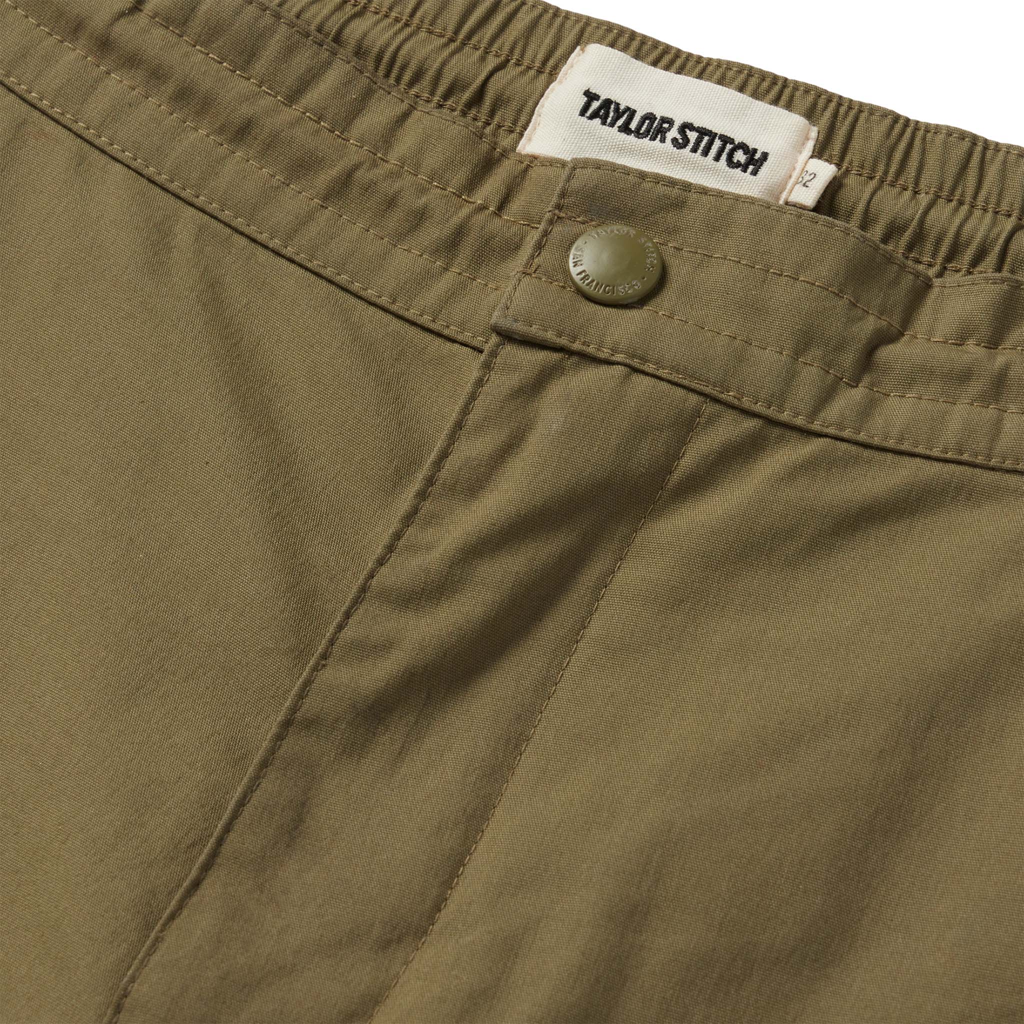 material shot of the button fly on The Adventure Short in Olive, Bottoms by Taylor Stitch