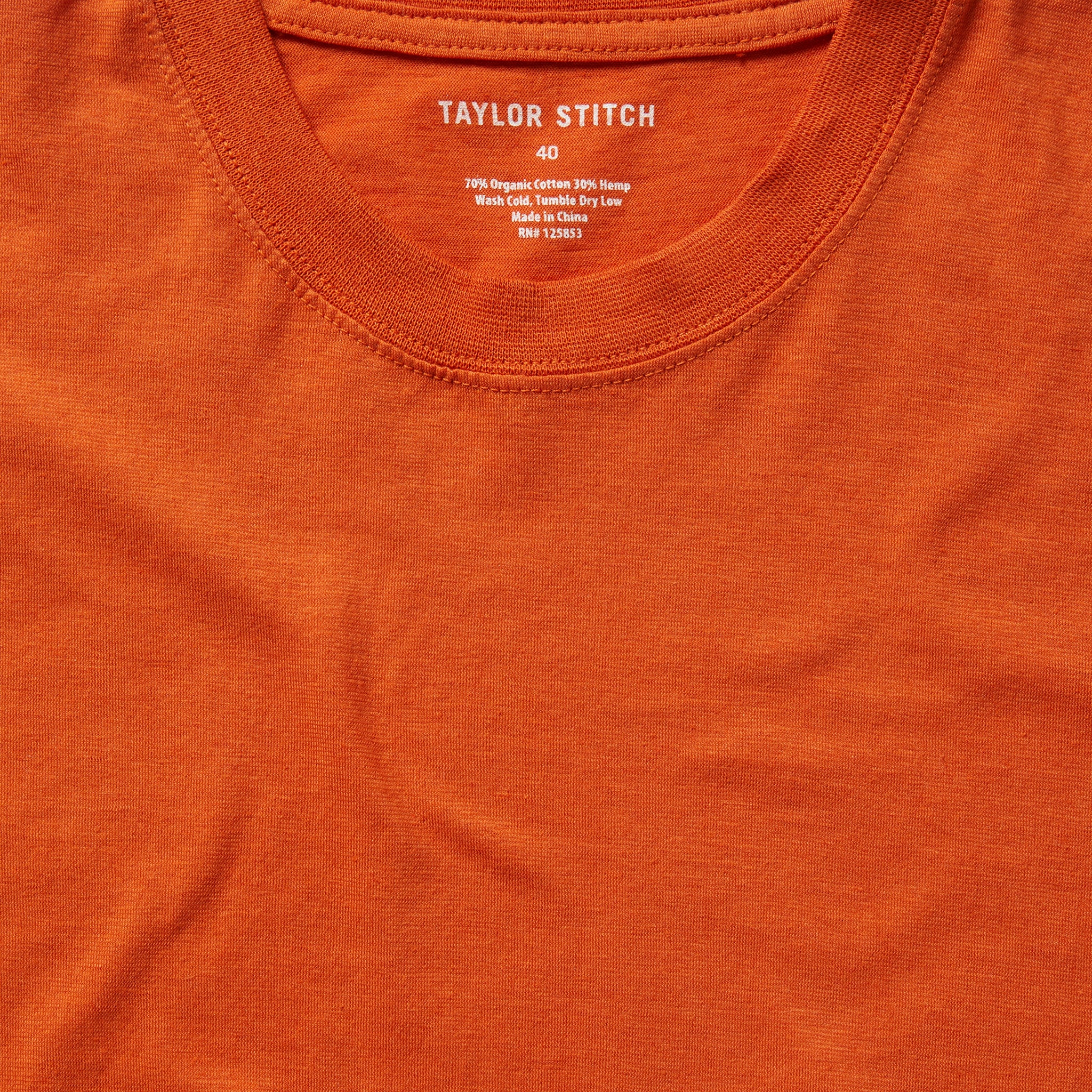 material shot of the collar on The Cotton Hemp Tee in Monarch, Knits by Taylor Stitch