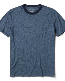 flatlay of The Cotton Hemp Tee in Slate and Navy Stripe, Knits by Taylor Stitch