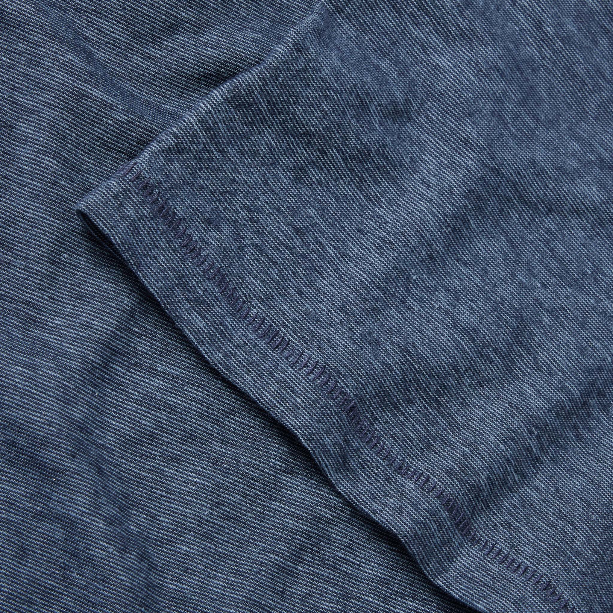 material shot of the sleeve of The Cotton Hemp Tee in Slate and Navy Stripe, Knits by Taylor Stitch