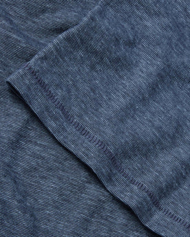 material shot of the sleeve of The Cotton Hemp Tee in Slate and Navy Stripe, Knits by Taylor Stitch