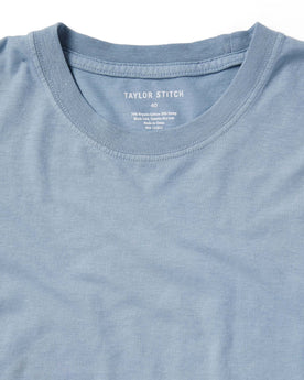 material shot of the collar of The Cotton Hemp Tee in Ocean, Knits by Taylor Stitch