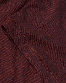 material shot of the sleeve for The Cotton Hemp Tee in Rust and Navy Stripe, Knits by Taylor Stitch