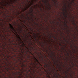 material shot of the sleeve for The Cotton Hemp Tee in Rust and Navy Stripe