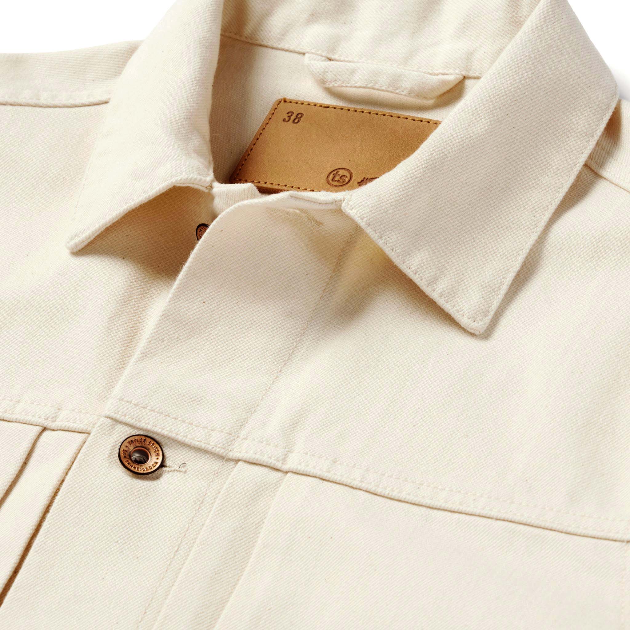 material shot of the collar on The Dispatch Jacket in Natural, Outerwear by Taylor Stitch