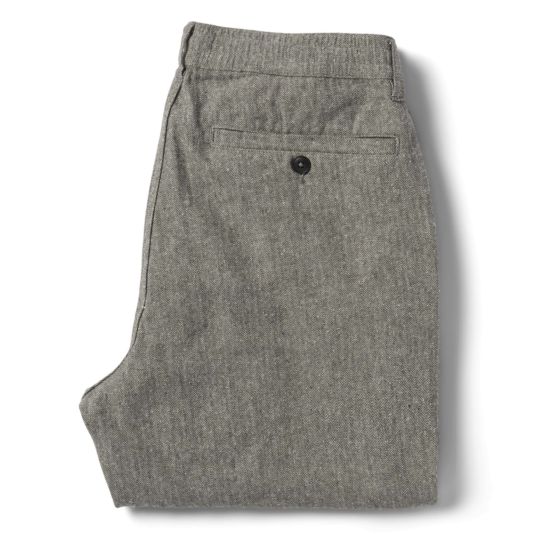 flatlay of The Easy Pant in Charcoal Herringbone, shown from the back, Bottoms by Taylor Stitch