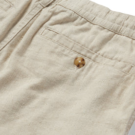 material shot of the back pocket of The Easy Short in Natural Herringbone