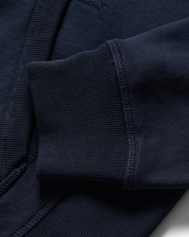material shot of the ribbed cuffs on The Fillmore Hoodie in Dark Navy, Knits by Taylor Stitch