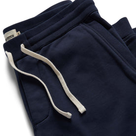 material shot of the drawstring and ribbed waist on The Fillmore Pant in Dark Navy