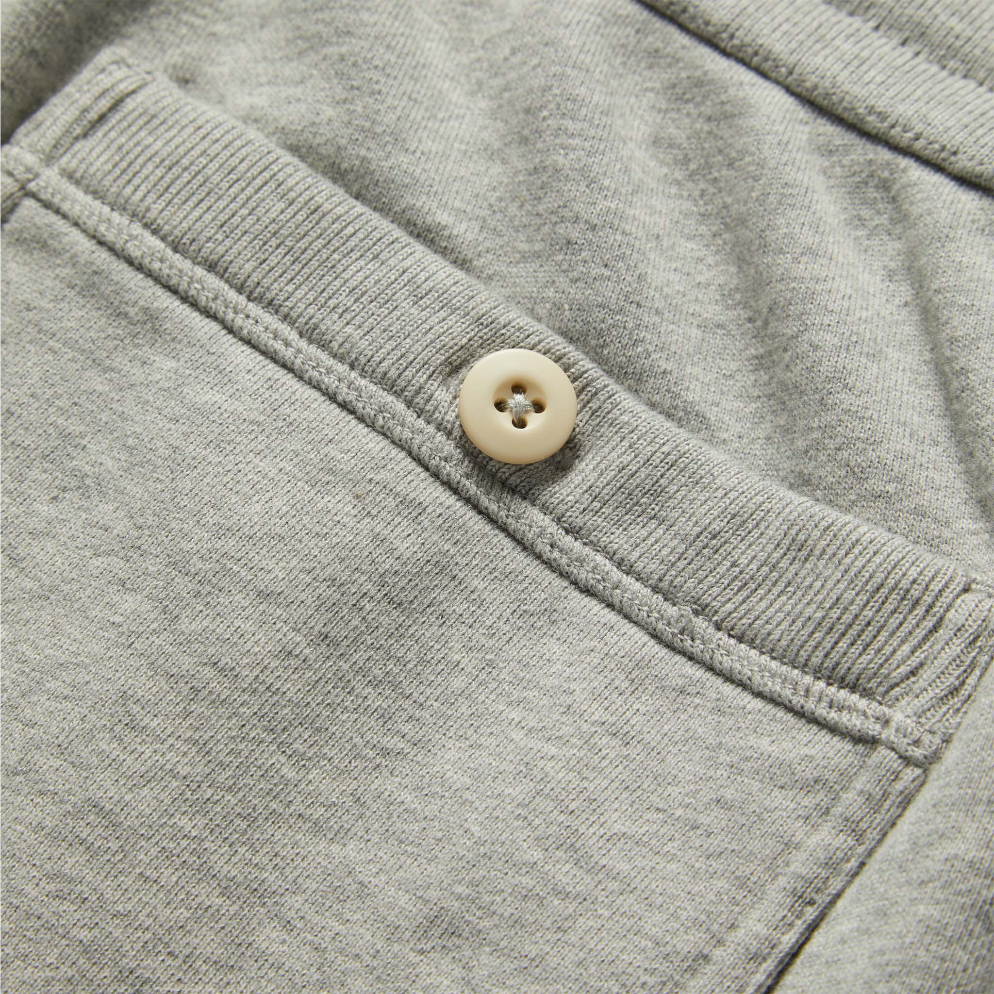 material shot of the rear pocket button on The Fillmore Short in Heather Grey, Shorts by Taylor Stitch