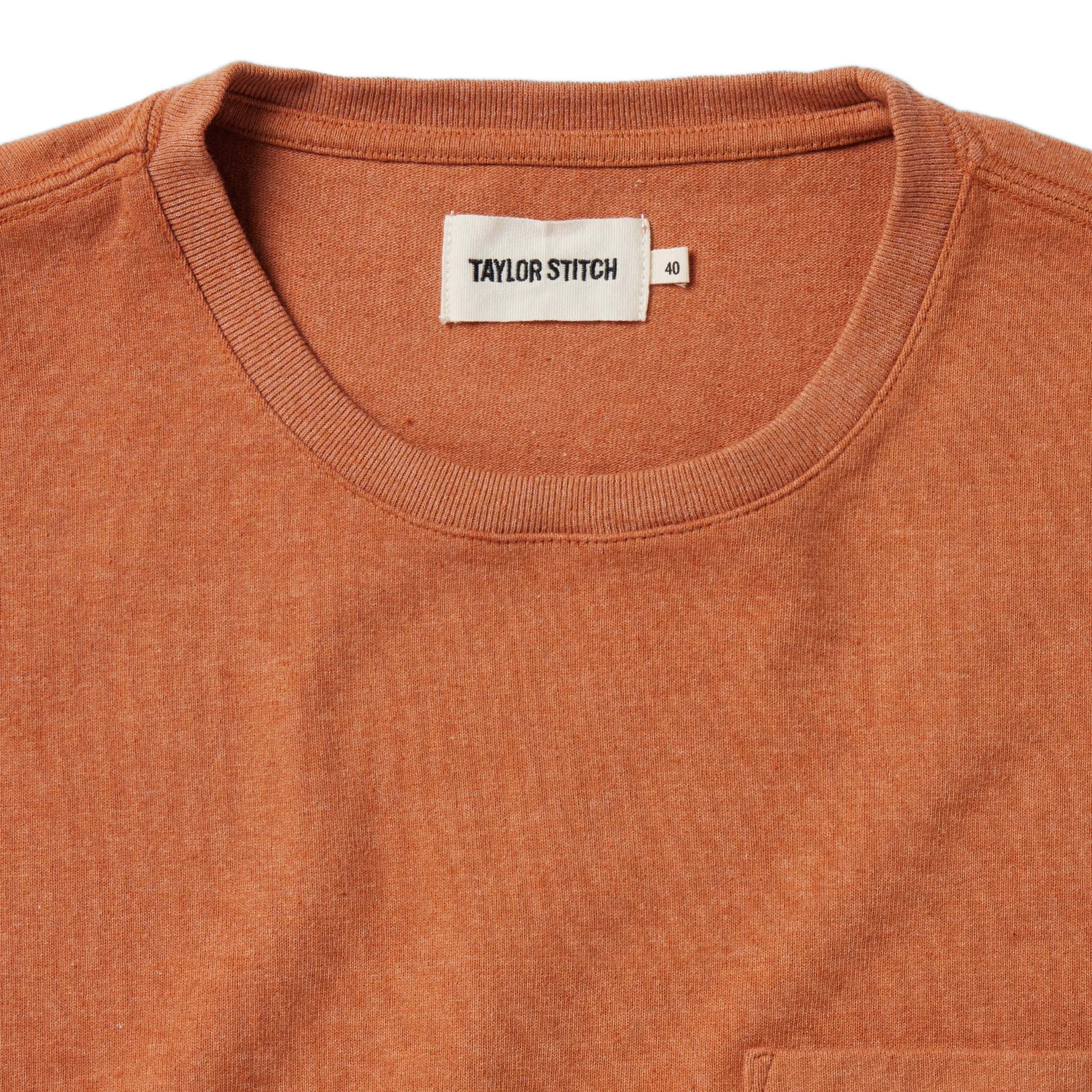 material shot of the front of The Heavy Bag Tee in Apricot, Knits by Taylor Stitch