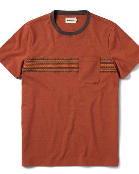 flatlay of The Heavy Bag Tee in Dusty Rose Embroidered Stripe, Knits by Taylor Stitch