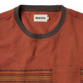 material shot of the front of The Heavy Bag Tee in Dusty Rose Embroidered Stripe
