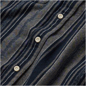 material shot of the buttons on The Ledge Shirt in Ocean Stripe