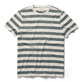 flatlay of The Organic Cotton Tee in Natural and Ocean Stripe