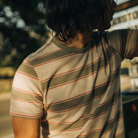 fit model wearing The Organic Cotton Tee in Seagrass Stripe