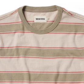 material shot of the collar and label on The Organic Cotton Tee in Seagrass Stripe