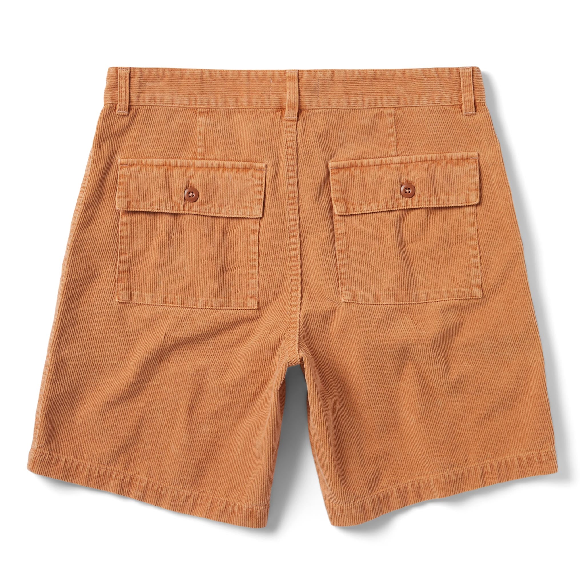 flatlay of The Trail Short in Apricot Micro Cord, shown from the back, Shorts by Taylor Stitch