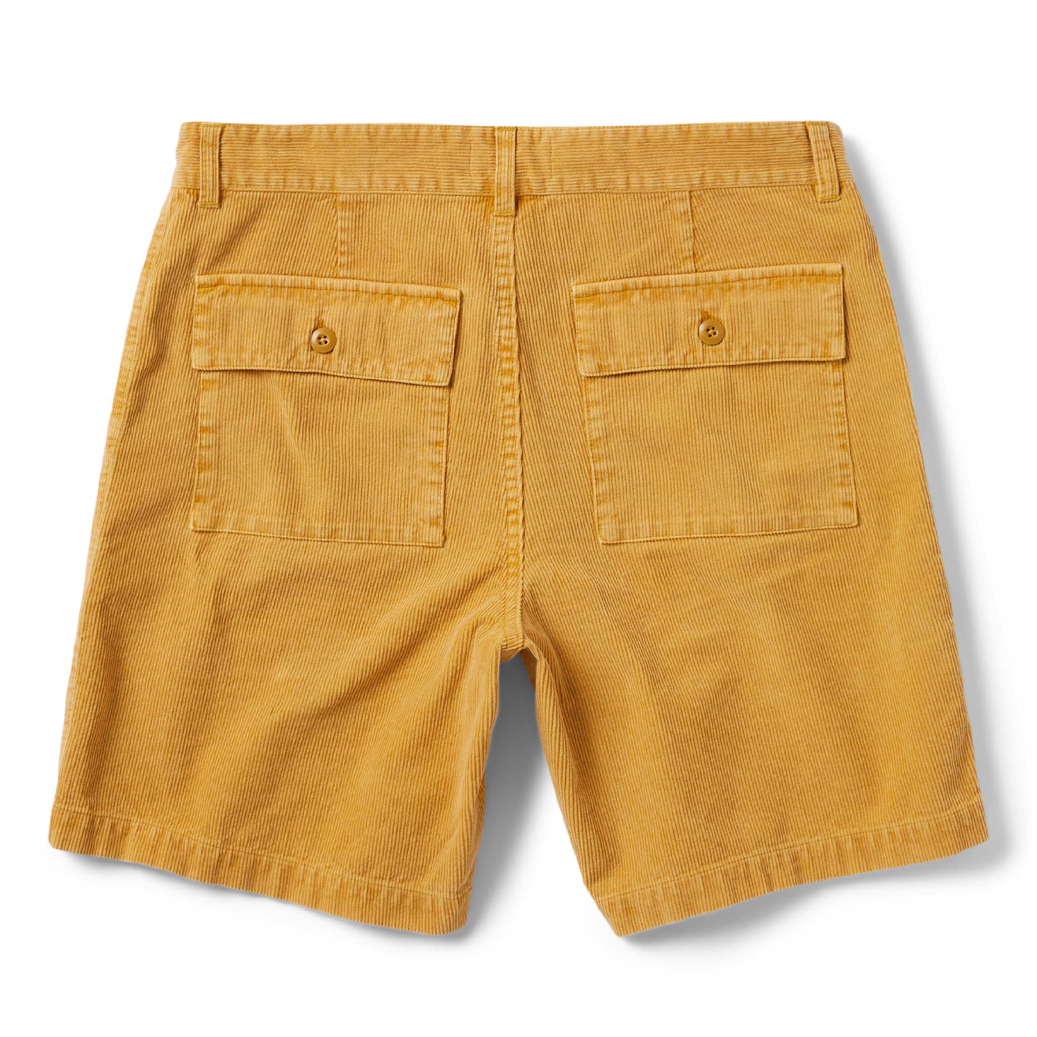 flatlay of The Trail Short in Gold Micro Cord, shown from the back, Shorts by Taylor Stitch