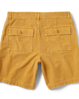 flatlay of The Trail Short in Gold Micro Cord, shown from the back, Shorts by Taylor Stitch