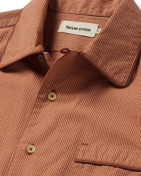 material shot of the collar on The Tulum in Rust Stripe, Wovens by Taylor Stitch