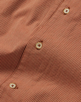 material shot of the buttons on The Tulum in Rust Stripe, Wovens by Taylor Stitch