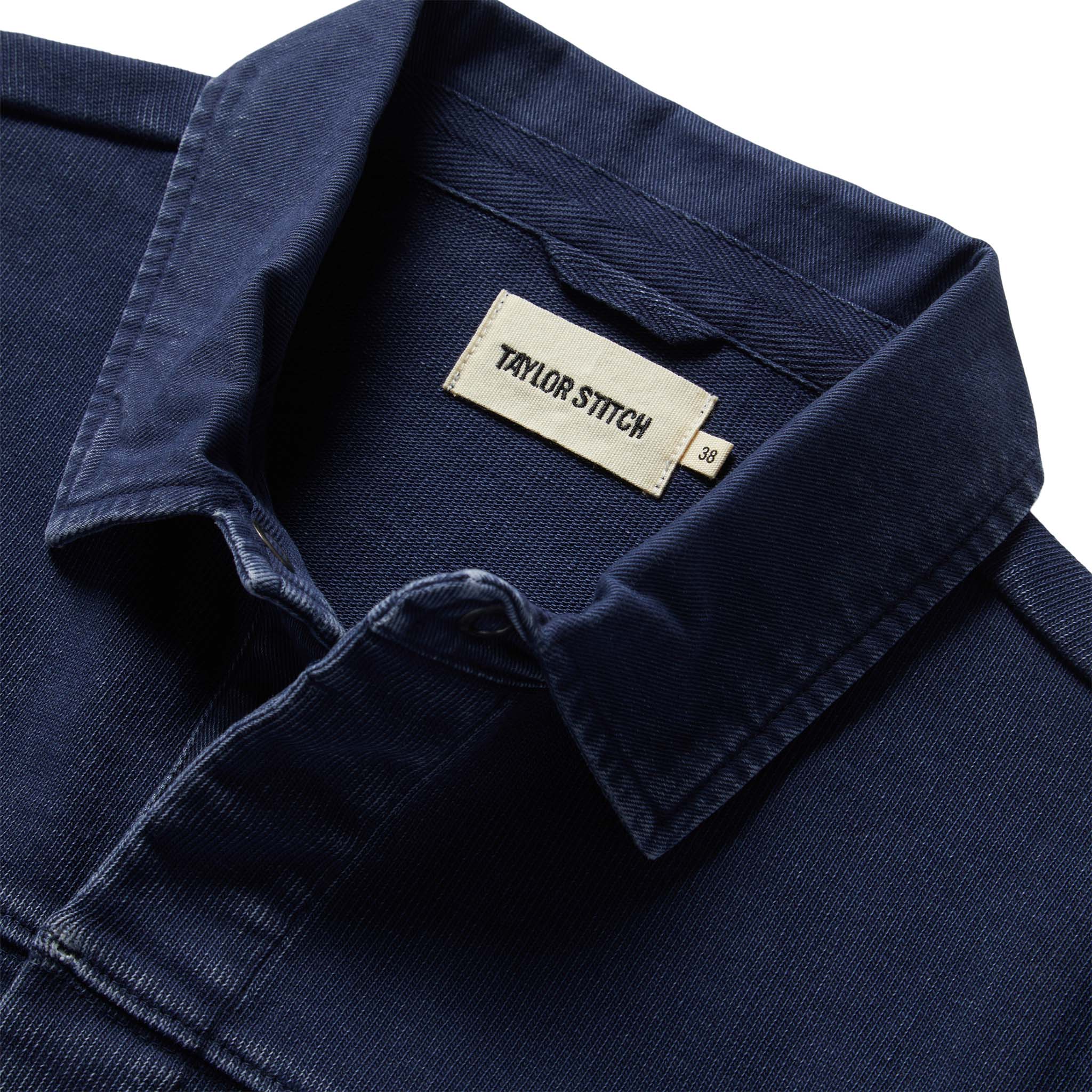 material shot of the collar on The Turnover Shirt in Washed Indigo, Knits by Taylor Stitch