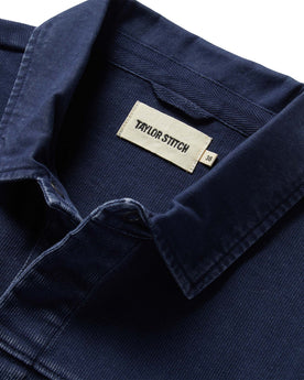 material shot of the collar on The Turnover Shirt in Washed Indigo, Knits by Taylor Stitch