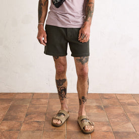 fit model in The Apres Short in Army Waffle