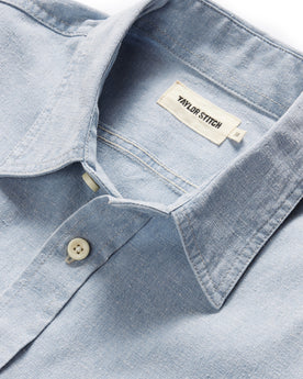 material shot of the collar on The Utility Shirt in Washed Indigo Boss Duck, Wovens by Taylor Stitch