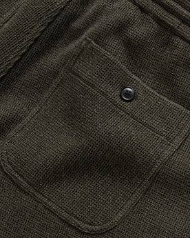 material shot of the rear pocket on The Apres Short in Army Waffle, Bottoms by Taylor Stitch