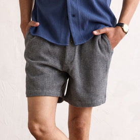 fit model in The Apres Short in Charcoal Waffle