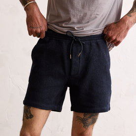 fit model in The Apres Short in Indigo Waffle