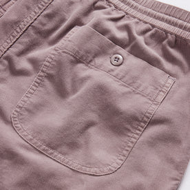 material shot of the back pocket on The Apres Short in Poppy Seed Micro Cord