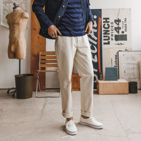 fit model in The Democratic All Day Pant in Dune Canvas