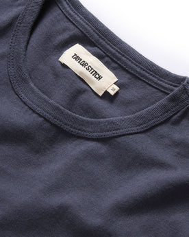 material shot of the neck opening on The Organic Cotton Tee in Navy, Knits by Taylor Stitch