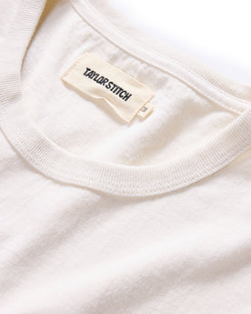 material shot of the neck opening on The Organic Cotton Tee in Vintage White, Knits by Taylor Stitch