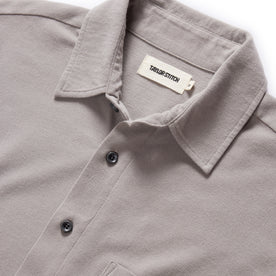 material shot of the collar of The Short Sleeve California in Steeple Grey Pique