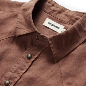 material shot of the collar and the concho button on The Short Sleeve Western in Dried Guajillo