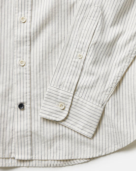 material shot of the back collar button on The Jack in Indigo Stripe, Wovens by Taylor Stitch