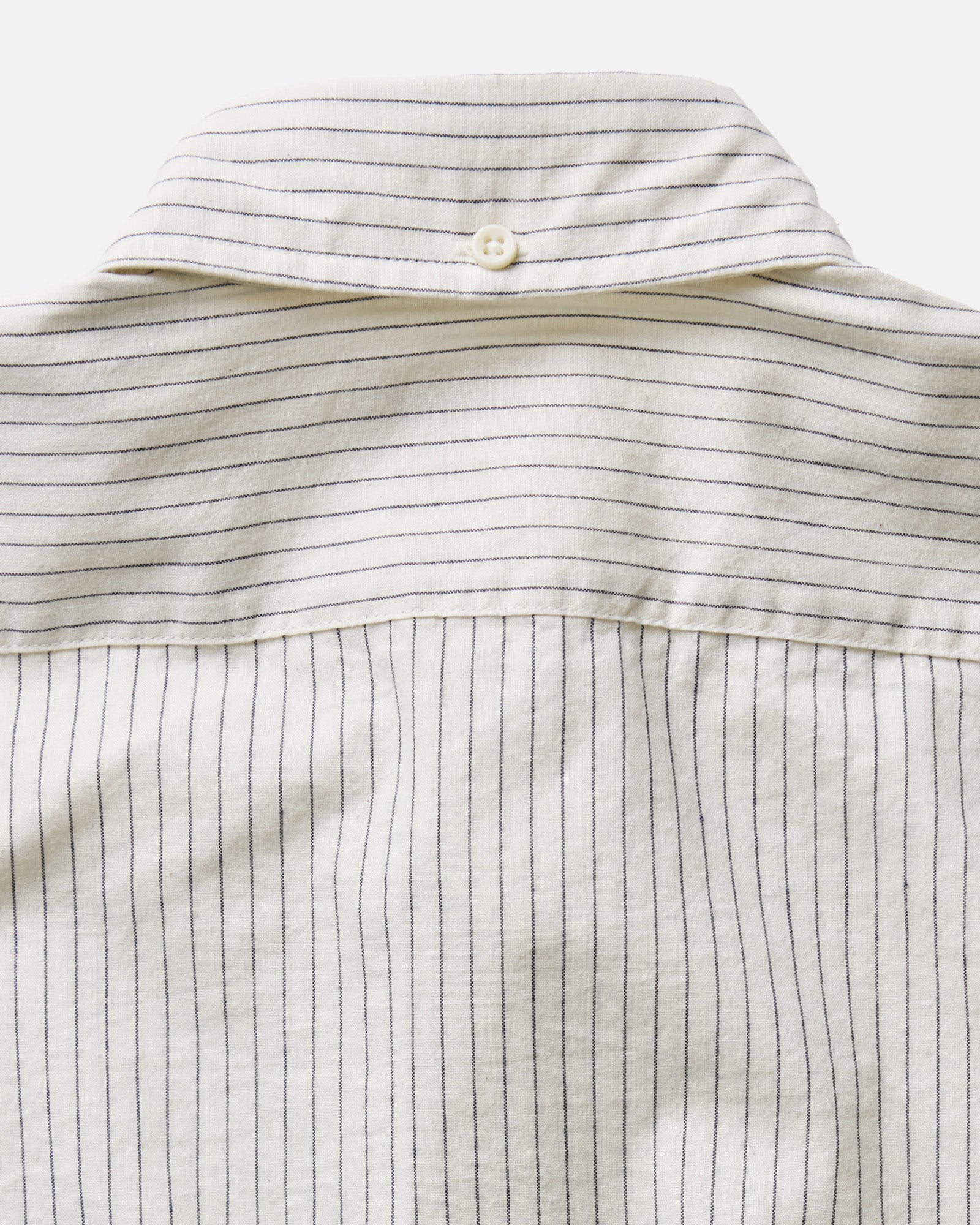 material shot of the buttons on The Jack in Indigo Stripe, Wovens by Taylor Stitch