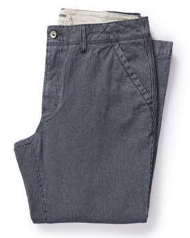 flatlay of The Morse Pant in Washed Indigo Stripe, Bottoms by Taylor Stitch