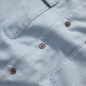 material shot of the buttons on The Tulum in Blue Sky Stripe